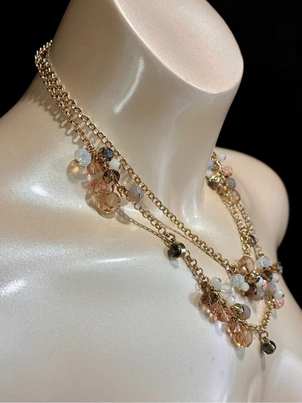 LOFT Gold-Tone Long Necklace with Peach, Champagne and White Beads